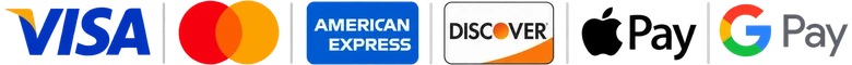 Visa, Mastercard, American Express, Discover, Apple Pay, Google Pay
