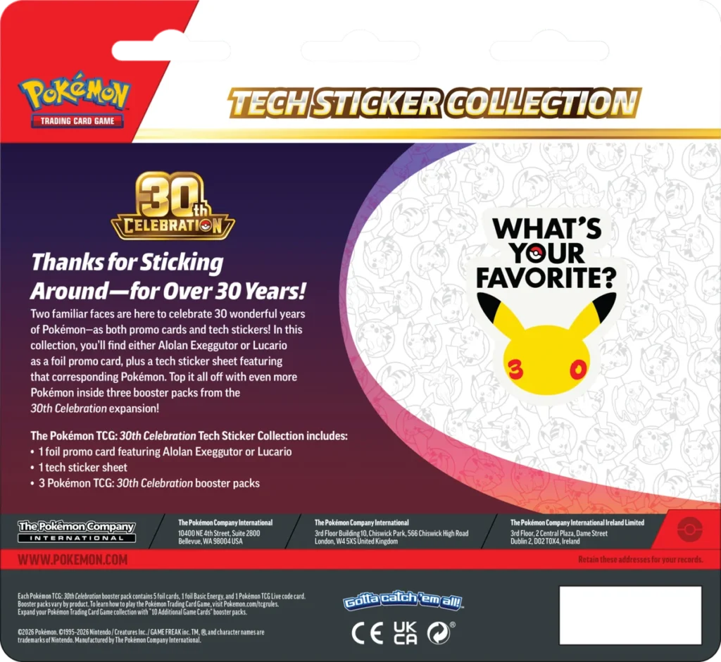 Pokémon TCG: 30th Celebration - Collezione di adesivi per dispositivi Lucario